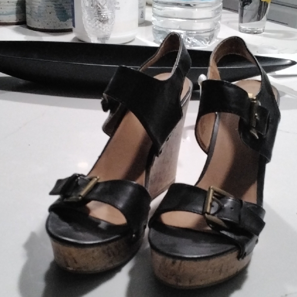 Mossimo Supply Co. Black and Tan Wedge Sandals